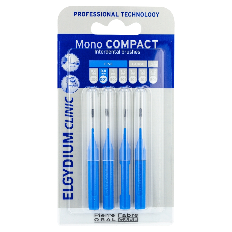Elgydium Clinic Mono Compact 1 , szczoteczki do przestrzeni międzyzębowych, niebieskie, 4 szt.