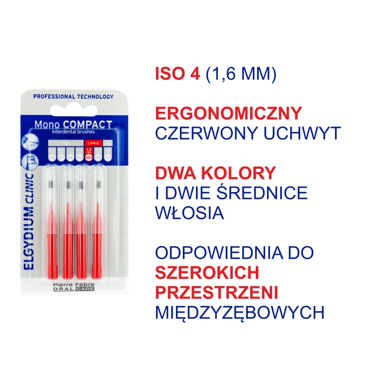 Elgydium Clinic Mono Compact 4, szczoteczki międzyzębowe czerwone, 4 szt.