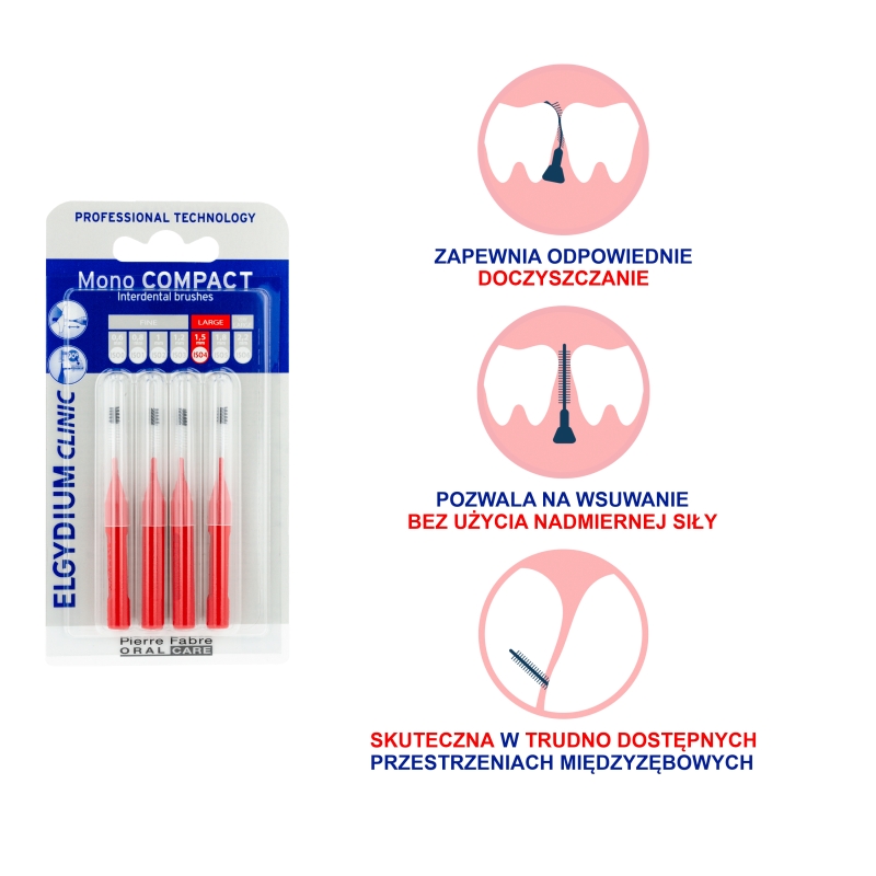 Elgydium Clinic Mono Compact 4, szczoteczki międzyzębowe czerwone, 4 szt.
