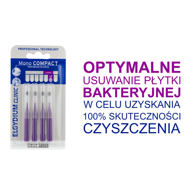 Elgydium Clinic Mono Compact 5, szczoteczki międzyzębowe, purpurowe, 4 szt.
