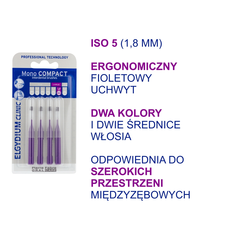 Elgydium Clinic Mono Compact 5, szczoteczki międzyzębowe, purpurowe, 4 szt.