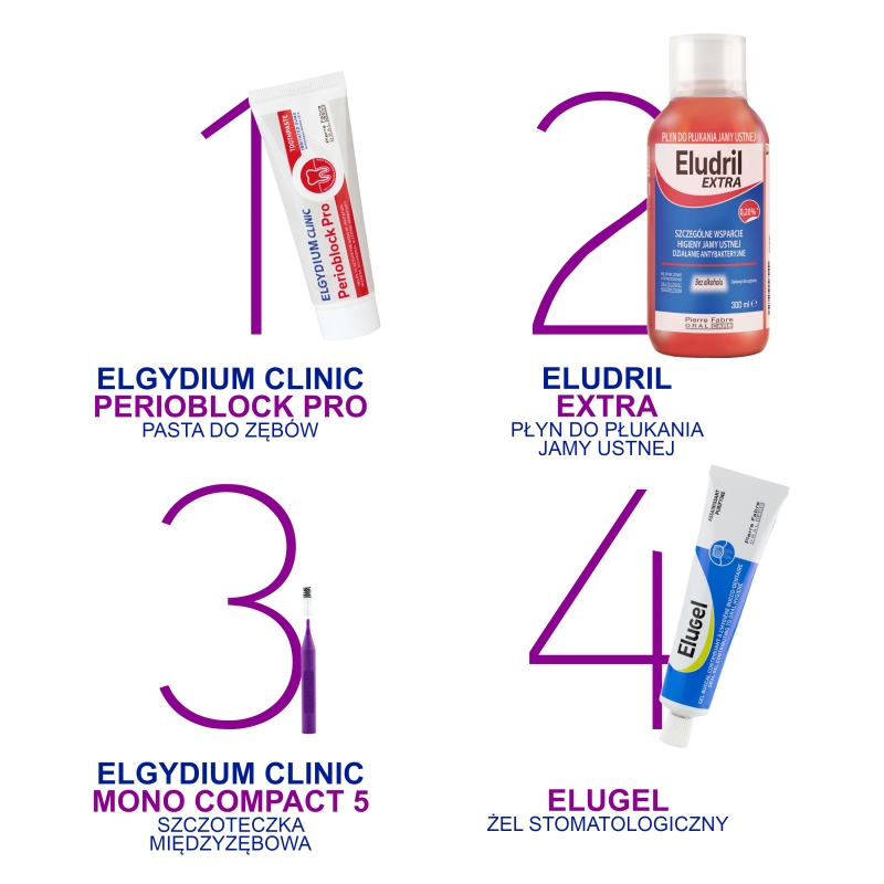 Elgydium Clinic Mono Compact 5, szczoteczki międzyzębowe, purpurowe, 4 szt.