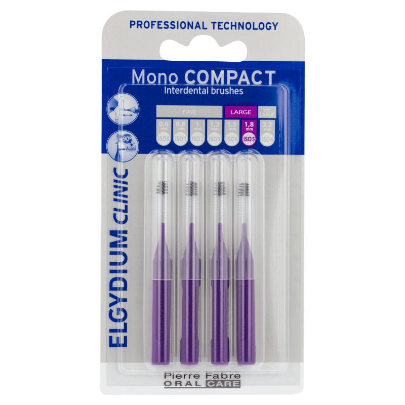 Elgydium Clinic Mono Compact 5, szczoteczki międzyzębowe, purpurowe, 4 szt.