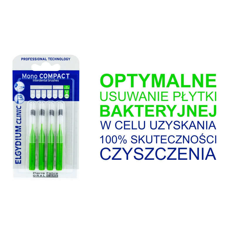 Elgydium Clinic Mono Compact, szczoteczka międzyzębowa zielona 2,2mm, 4 szt.