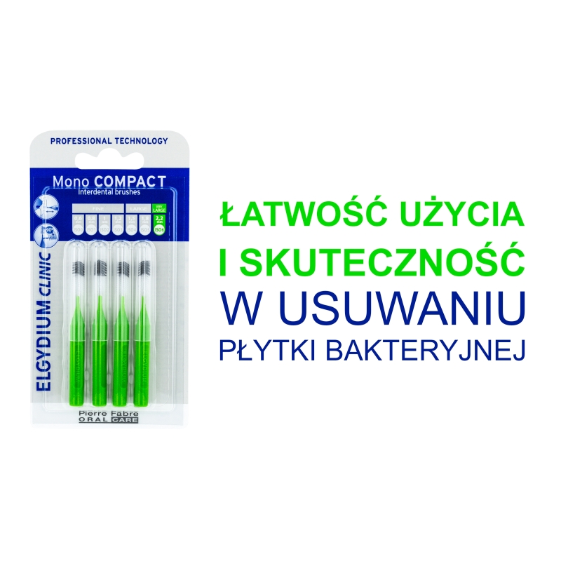 Elgydium Clinic Mono Compact, szczoteczka międzyzębowa zielona 2,2mm, 4 szt.