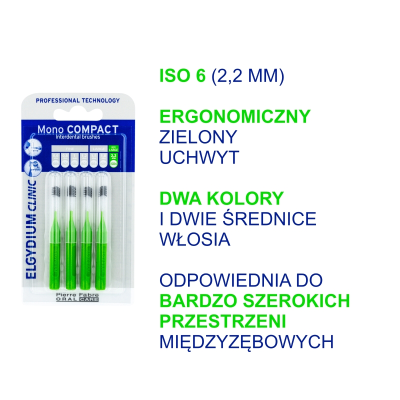 Elgydium Clinic Mono Compact, szczoteczka międzyzębowa zielona 2,2mm, 4 szt.