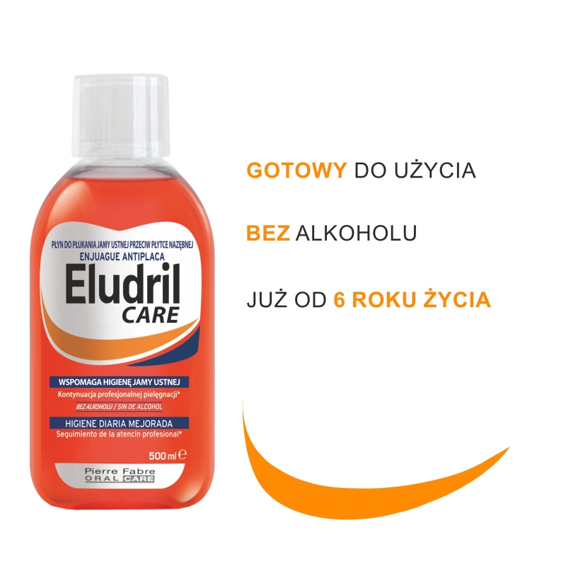 Eludril Care , płyn do płukania zapobiegający odkładaniu się płytki nazębnej, 500 ml