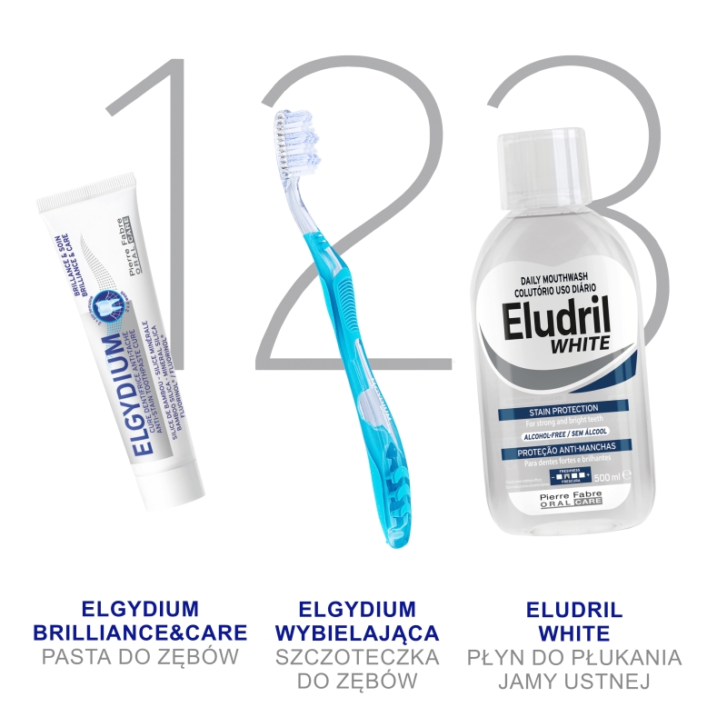 Elgydium Brilliance & Care , pasta do zębów pomagająca usunąć przebarwienia, 30 ml