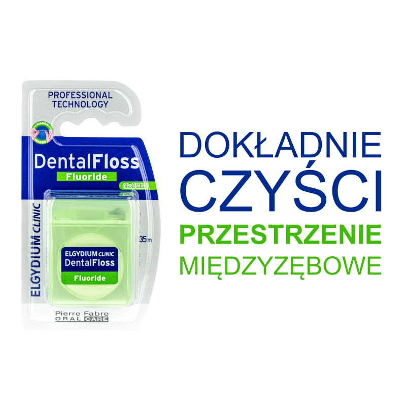 Elgydium Clinic, miętowa nić dentystyczna z fluorem, 35 m