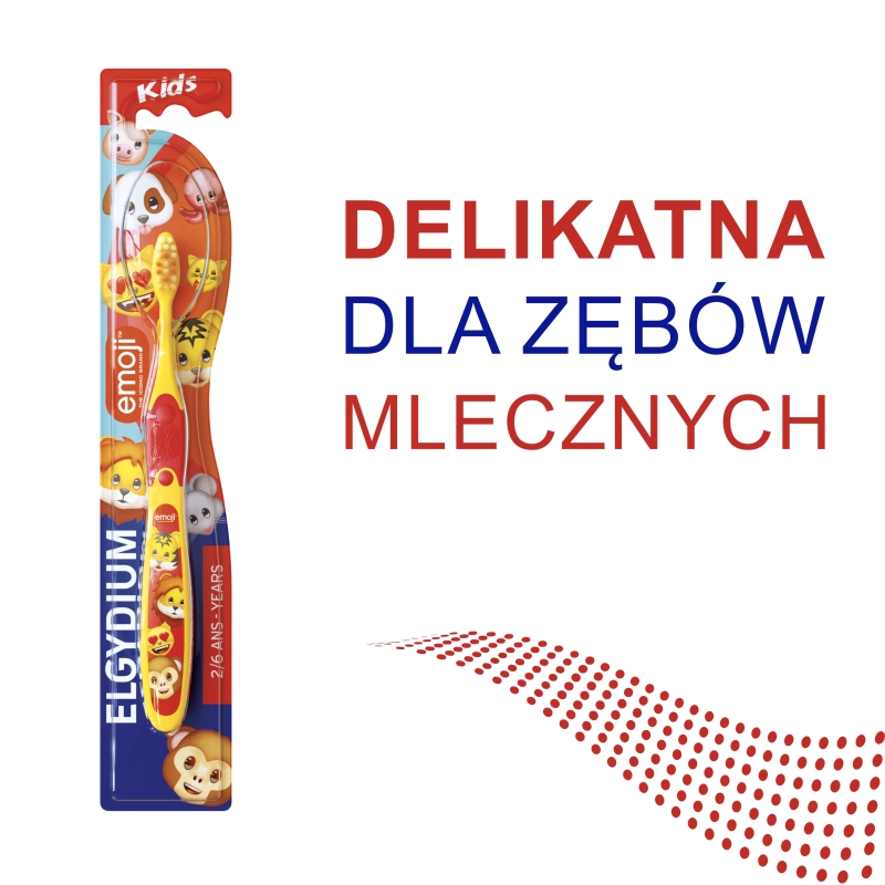 Elgydium Emoji Kids, szczoteczka do zębów dla dzieci w wieku 2-6 lat, 1 szt.