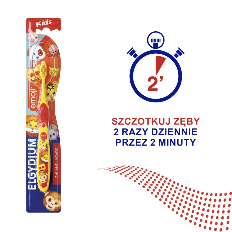 Elgydium Emoji Kids, szczoteczka do zębów dla dzieci w wieku 2-6 lat, 1 szt.