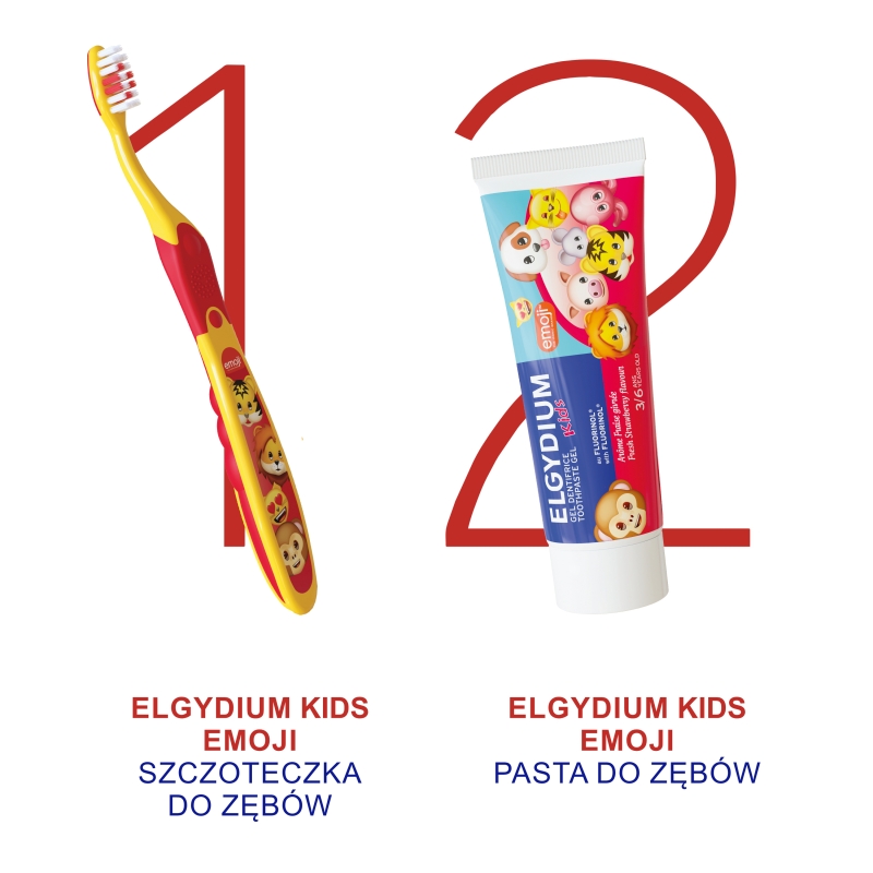 Elgydium Emoji Kids, szczoteczka do zębów dla dzieci w wieku 2-6 lat, 1 szt.