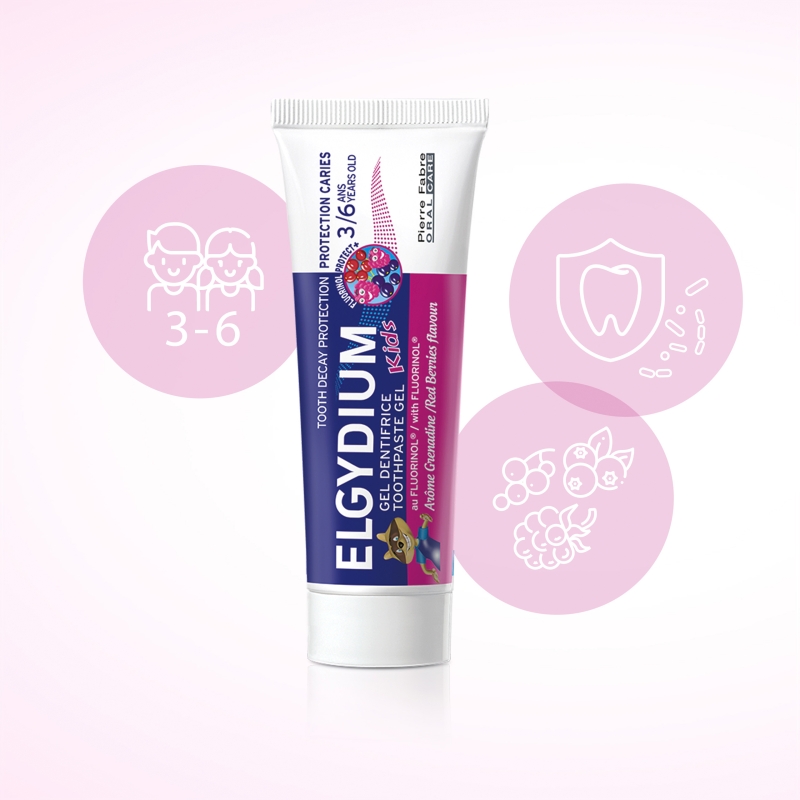 Elgydium Kids Fluorinol Protect+, czerwone owoce, dla dzieci w wieku od 3 do 6 lat, 50 ml