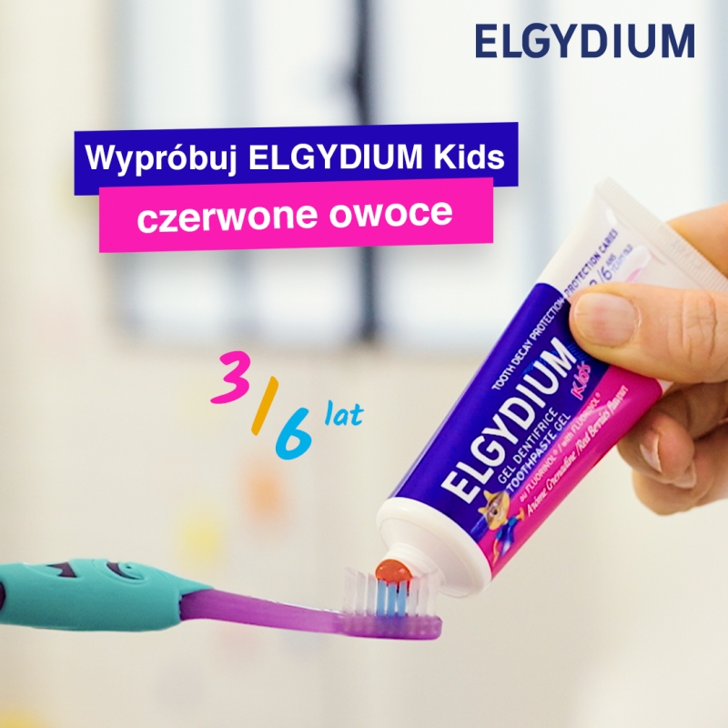 Elgydium Kids Fluorinol Protect+, czerwone owoce, dla dzieci w wieku od 3 do 6 lat, 50 ml