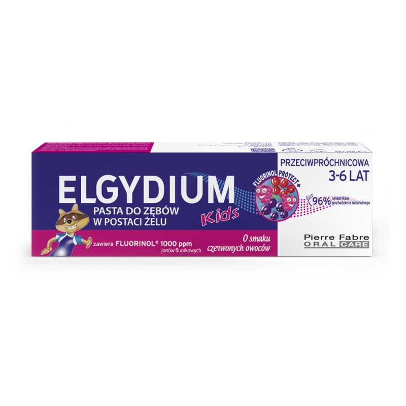Elgydium Kids Fluorinol Protect+, czerwone owoce, dla dzieci w wieku od 3 do 6 lat, 50 ml