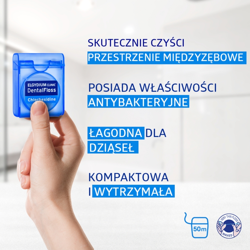 Elgydium Clinic DentalFloss, nić dentystyczna z chlorheksydyną, 50m
