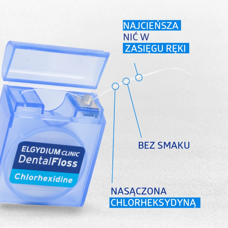 Elgydium Clinic DentalFloss, nić dentystyczna z chlorheksydyną, 50m