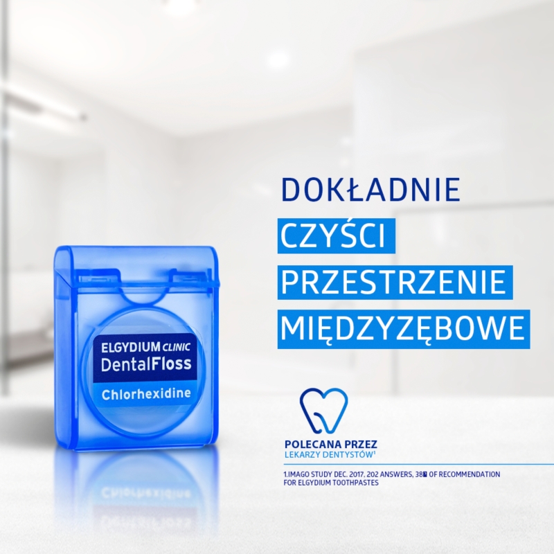 Elgydium Clinic DentalFloss, nić dentystyczna z chlorheksydyną, 50m