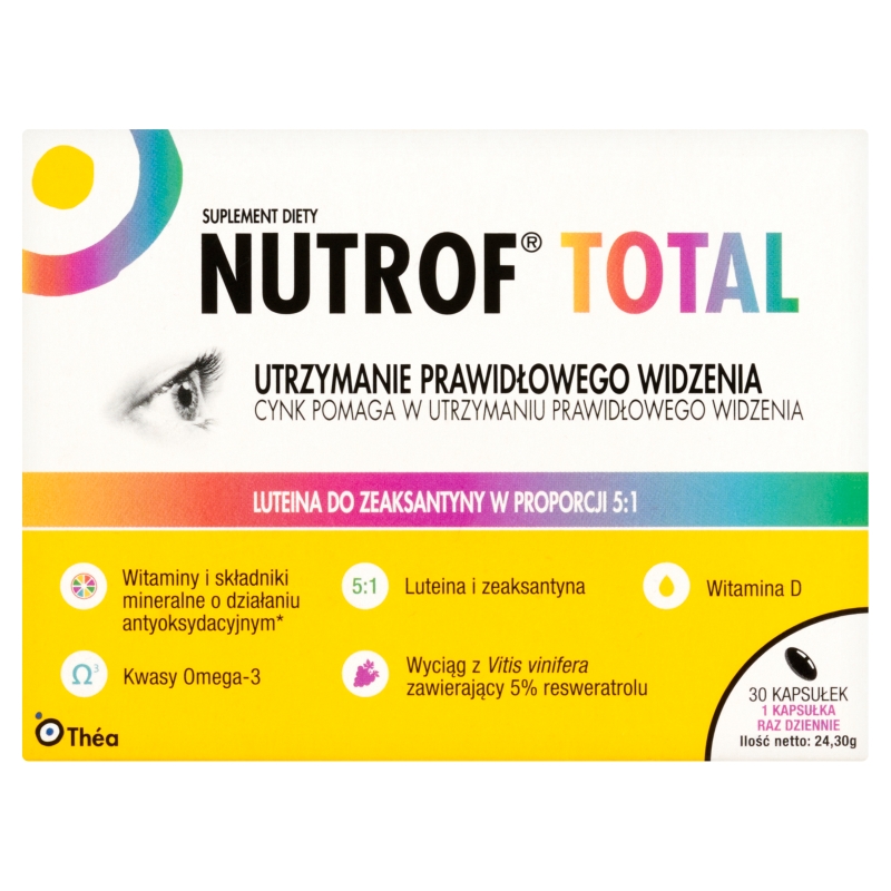 Nutrof Total z Witaminą D3, kapsułki ze składnikami wspierającymi prawidłowe widzenie, 30 szt.