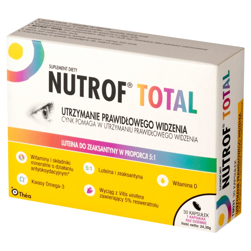 Nutrof Total z Witaminą D3, kapsułki ze składnikami wspierającymi prawidłowe widzenie, 30 szt.