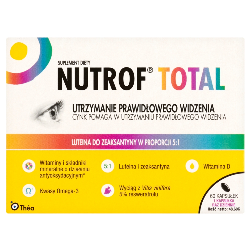 Nutrof Total kapsułki ze składnikami wspomagającymi prawidłowe widzenie z witaminą D3, 60 szt.