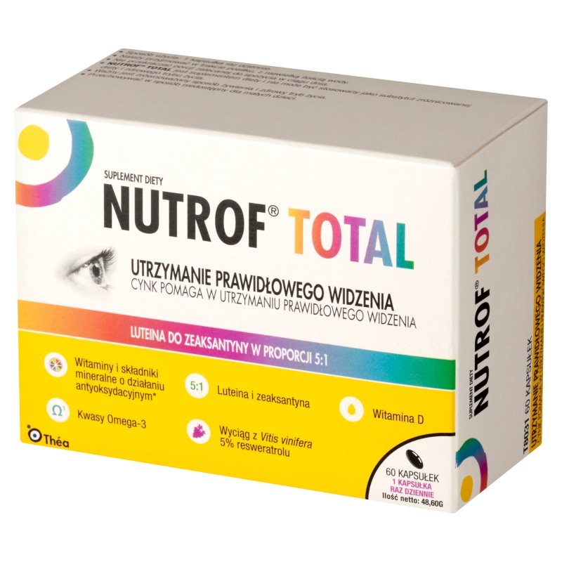 Nutrof Total, kapsułki ze składnikami wspomagającymi prawidłowe widzenie z witaminą D3, 60 szt.
