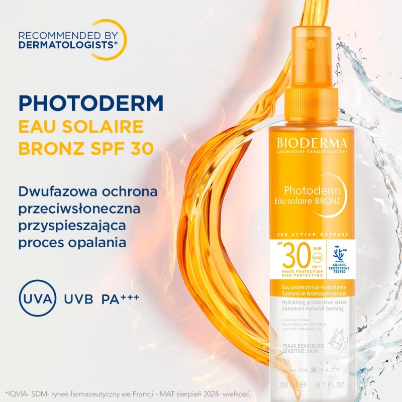 Bioderma Photoderm Eau Solaire Bronz, dwufazowa woda, SPF 30,