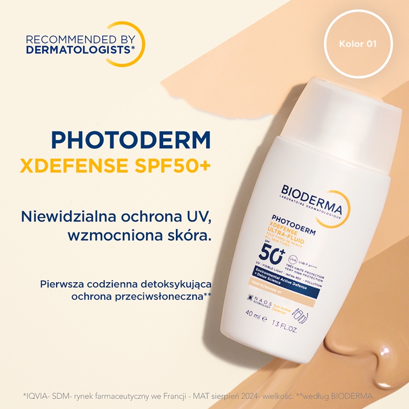 Bioderma Photoderm Xdefense Ultra-Fluid, ultralekki fluid, SPF 50+, kolor 01, 40 ml