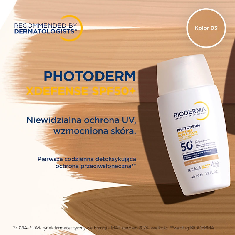 Bioderma Photoderm XDefense Ultra-Fluid, ultralekki fluid, kolor 03, SPF 50+, 40 ml