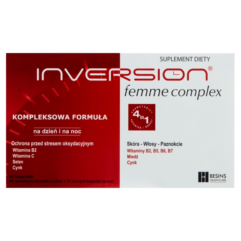 Inversion Femme Complex, kapsułki miękkie ze składnikami wspierającymi włosy, skórę i paznokcie, 90 szt.