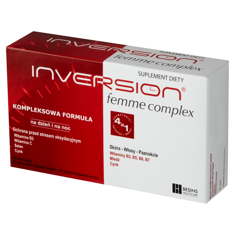 Inversion Femme Complex, kapsułki miękkie ze składnikami wspierającymi włosy, skórę i paznokcie, 90 szt.