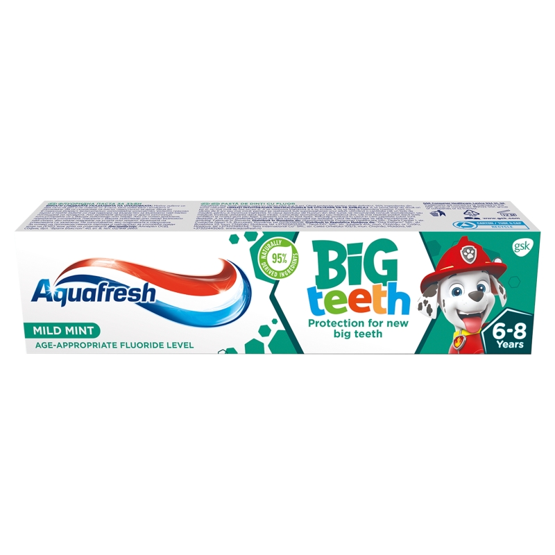 Aquafresh Big Teeth, pasta do zębów dla dzieci, psi patrol, 6-8 lat, 50 ml