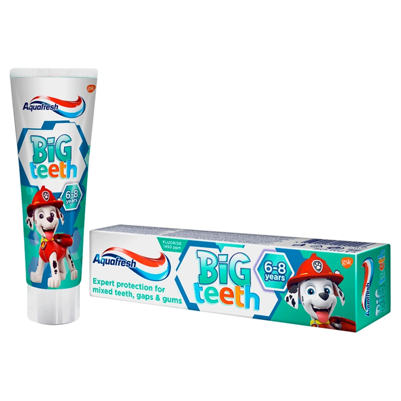 Aquafresh Big Teeth, pasta do zębów dla dzieci, psi patrol, 6-8 lat, 50 ml