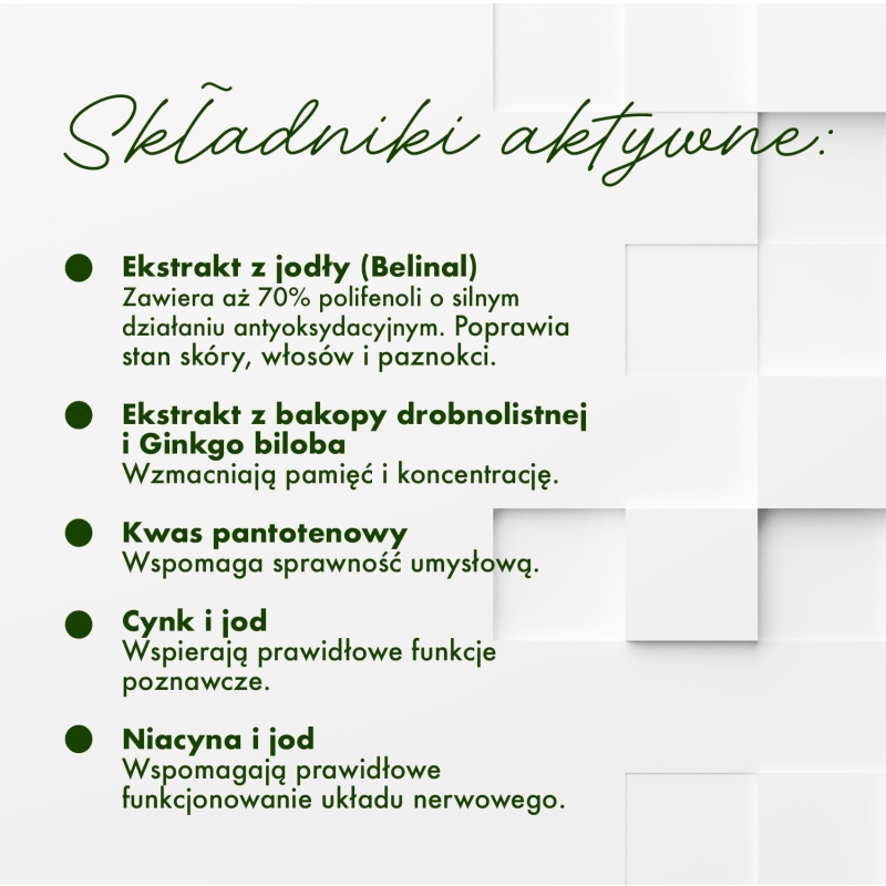 Brain Concentration, kapsułki ze składnikami wspomagającymi funkcje poznawcze i sprawność umysłową, 30 szt.