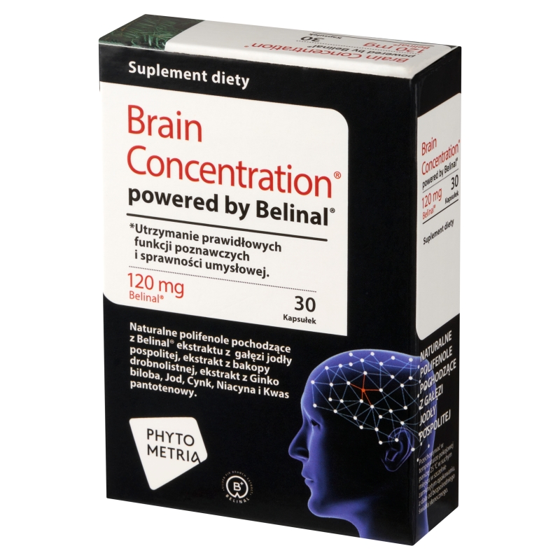 Brain Concentration, kapsułki ze składnikami wspomagającymi funkcje poznawcze i sprawność umysłową, 30 szt.