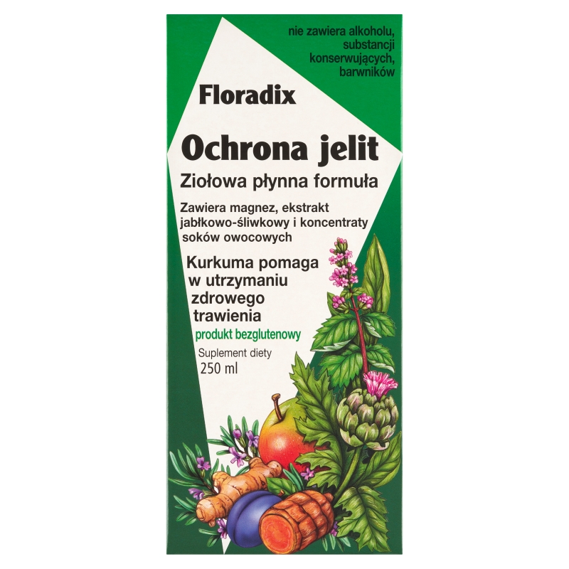 Floradix Ochrona Jelit , płyn z magnezem i kurkumą, bezglutenowy, 250 ml