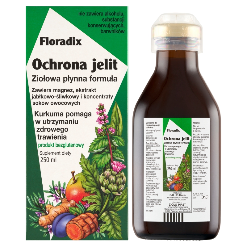 Floradix Ochrona Jelit , płyn z magnezem i kurkumą, bezglutenowy, 250 ml