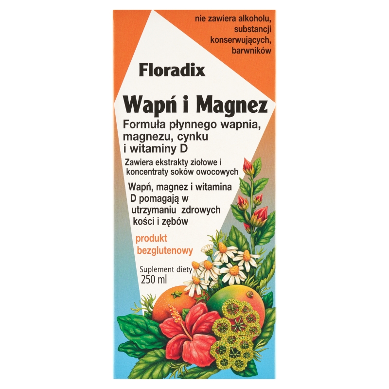 Floradix Wapń i Magnez , płyn z formułą płynnego wapnia magnezu cynku i witaminy D, bezglutenowy, 250 ml