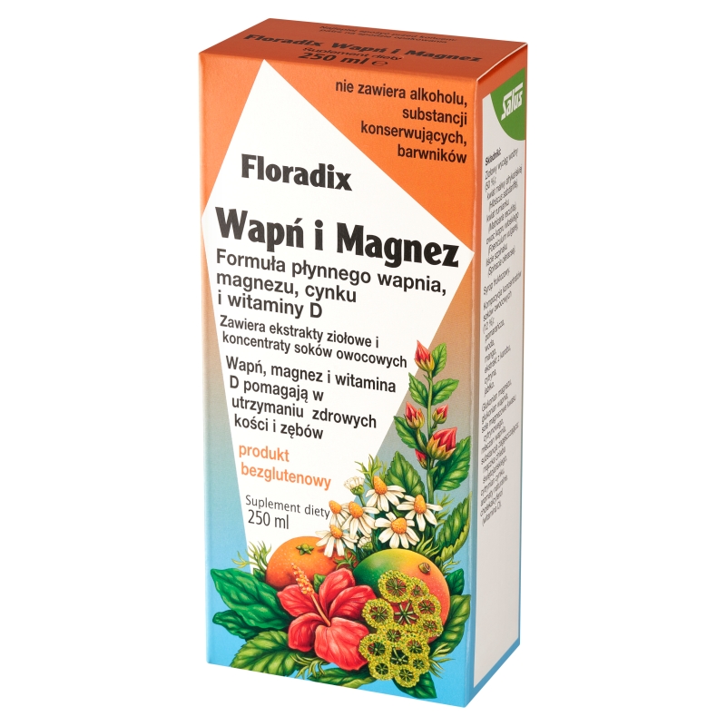 Floradix Wapń i Magnez , płyn z formułą płynnego wapnia magnezu cynku i witaminy D, bezglutenowy, 250 ml