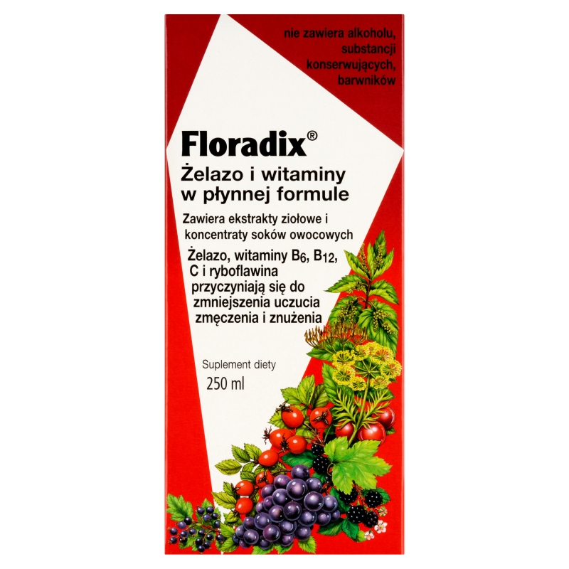 Floradix Żelazo i witaminy, tonik z żelazem, 250 ml