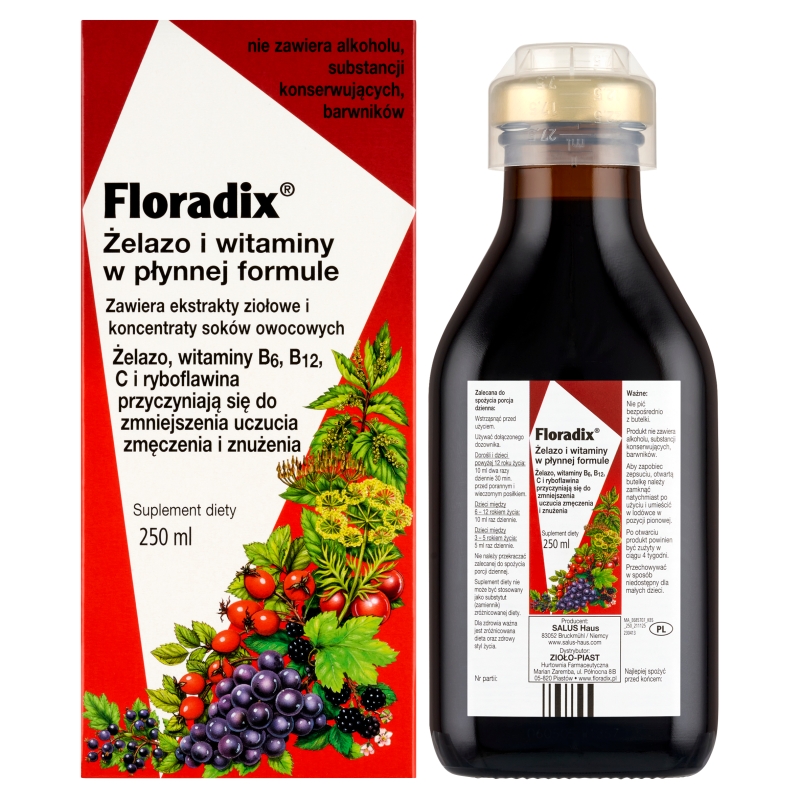 Floradix Żelazo i witaminy, tonik z żelazem, 250 ml