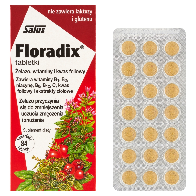 Floradix, tabletki z żelazem i kwasem foliowym, 84 szt.