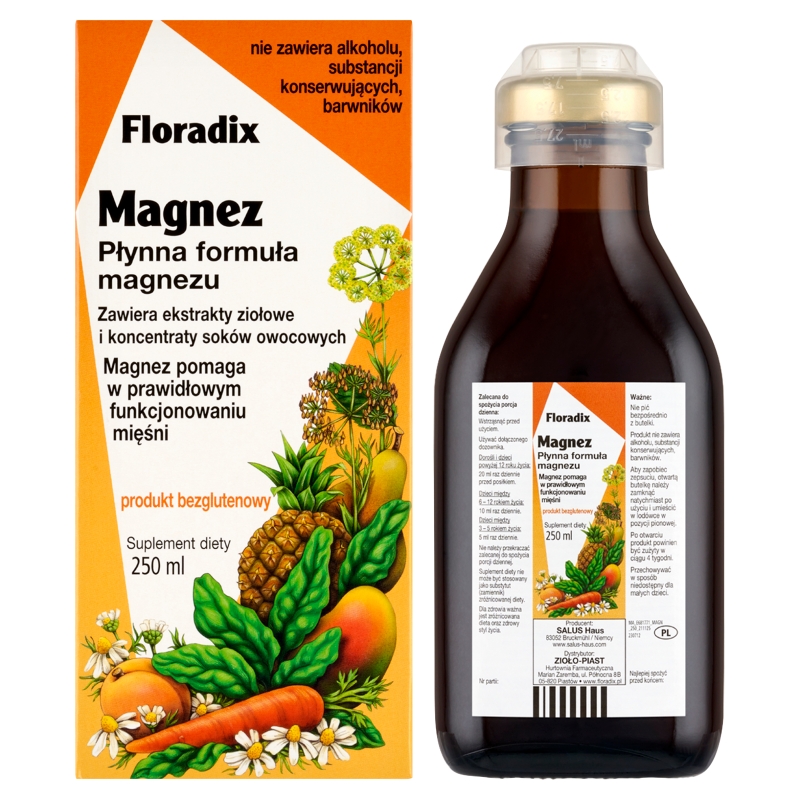 Floradix Magnez, płyn z magnezem, bezglutenowy, 250 ml