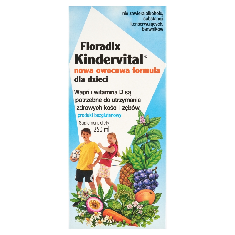 Floradix Kindervital , płyn z wapniem i witaminą D, bezglutenowy, 250 ml