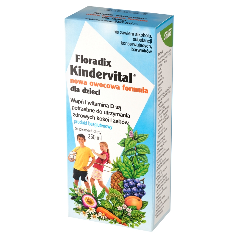 Floradix Kindervital , płyn z wapniem i witaminą D, bezglutenowy, 250 ml