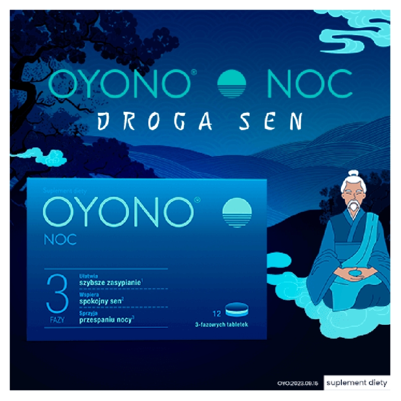 Oyono Noc , tabletki ze składnikami poprawiającymi komfort snu, 12 szt.
