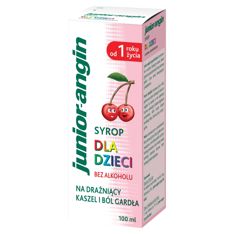 Junior-Angin, syrop na kaszel i ból gardła smak czereśniowy, 100 ml