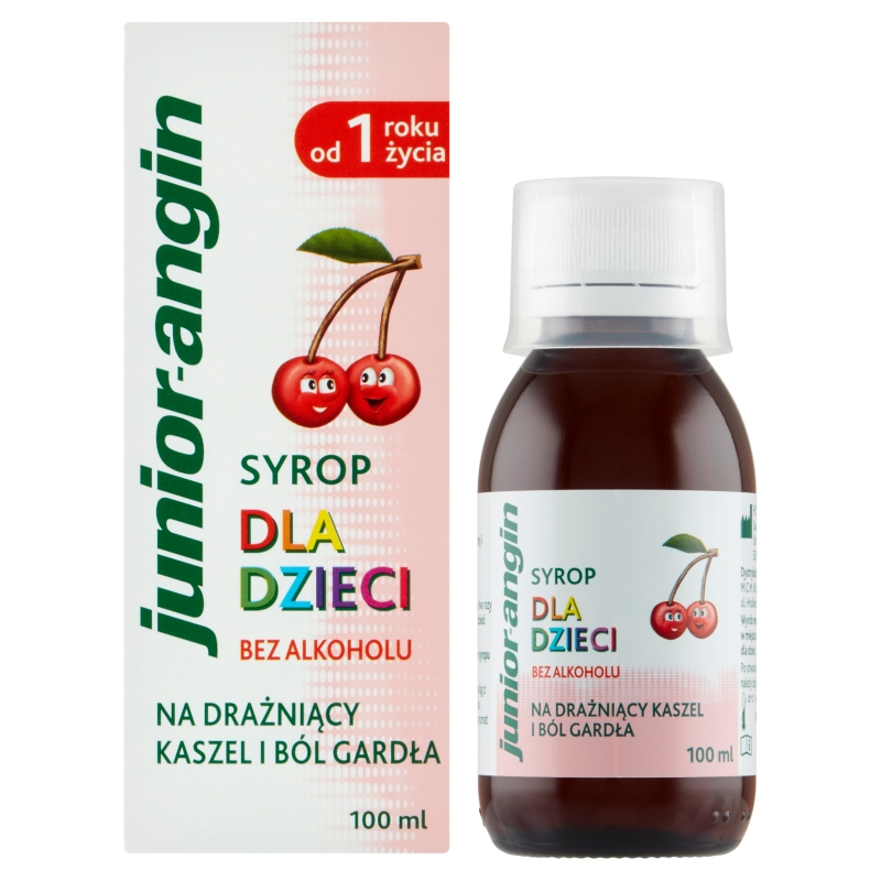 Junior-Angin, syrop na kaszel i ból gardła smak czereśniowy, 100 ml