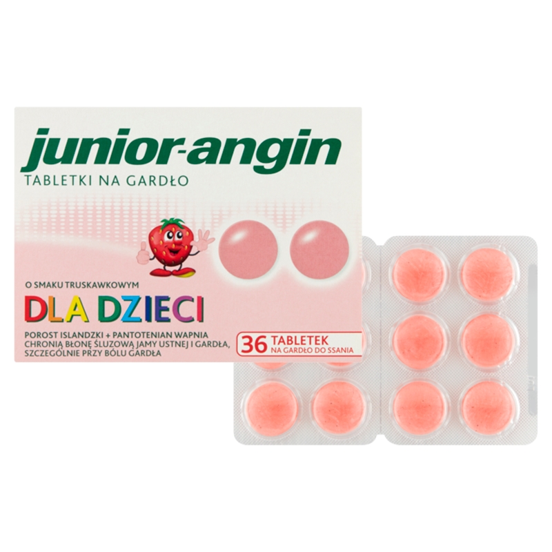 Junior-angin, tabletki do ssania dla dzieci na ból gardła, 36 szt. KRÓTKA DATA 31.07.2026