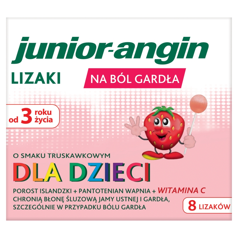 Junior-angin lizaki dla dzieci na ból gardła, 8 szt.